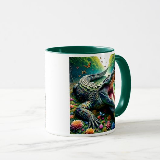 Een majestueuze krokodil in een overvloedige jungl mok (Voorkant rechts)