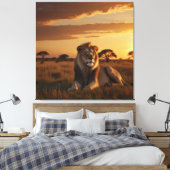 Een majestueuze leeuw loungen op een grazige savan canvas afdruk (Insitu (Slaapkamer))