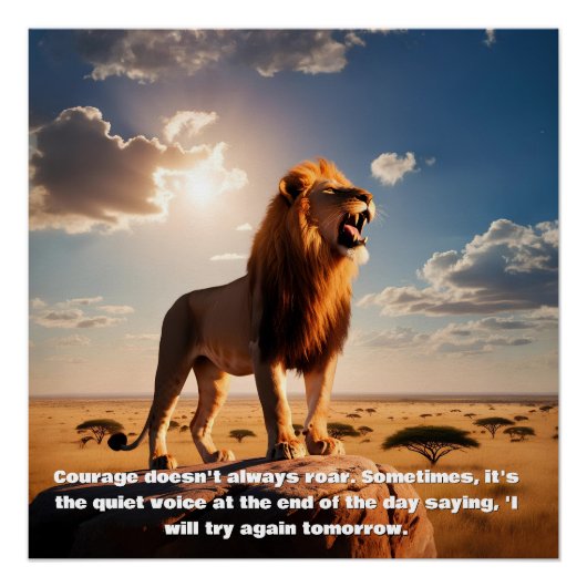 Een majestueuze Lion Courage citeert motivatie Perfect Poster (Voorkant)