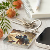 Een majestueuze volwassen Triceratops Sleutelhanger (Voorkant Rechts)