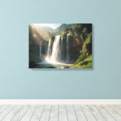 Een majestueuze waterval omringd door groen canvas afdruk (Insitu (Houten vloer))