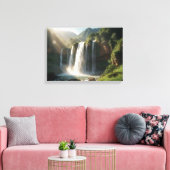 Een majestueuze waterval omringd door groen canvas afdruk (Insitu (Woonkamer))