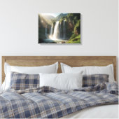 Een majestueuze waterval omringd door groen canvas afdruk (Insitu (Slaapkamer))
