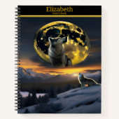 Een majestueuze wolf huilt bij de gloeiende maanve notitieboek (Voorkant)