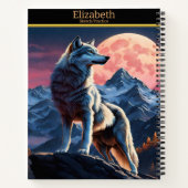 Een majestueuze wolf huilt bij de gloeiende volle  notitieboek (Achterkant)