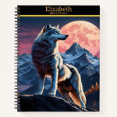 Een majestueuze wolf huilt bij de gloeiende volle  notitieboek (Voorkant)