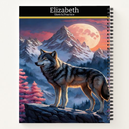 Een majestueuze wolf huilt bij het gloeiende maanl notitieboek (Achterkant)