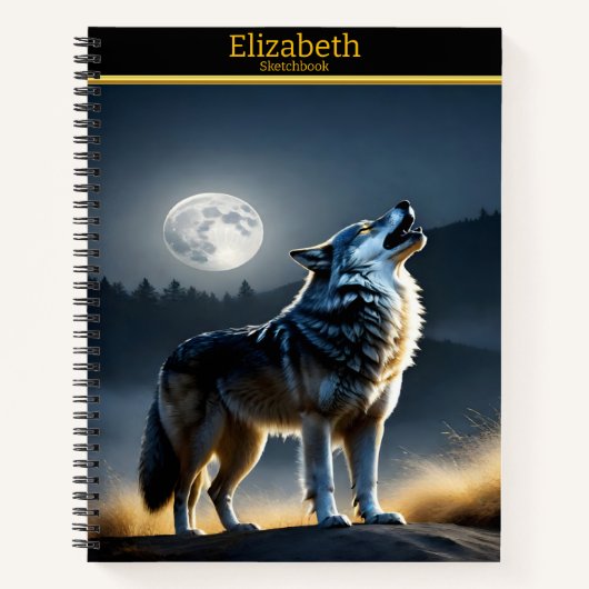 Een majestueuze wolf huilt bij het stralende maanl notitieboek (Voorkant)