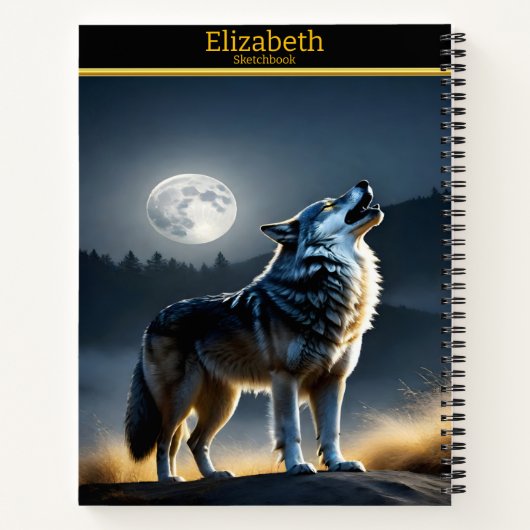 Een majestueuze wolf huilt bij het stralende maanl notitieboek (Achterkant)