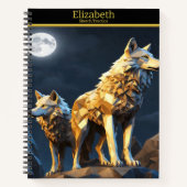 Een majestueuze wolf huilt onder de maanverlichte  notitieboek (Voorkant)