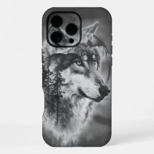 Een majestueuze wolf staart over nevelige bergen b iPhone 16 pro max hoesje