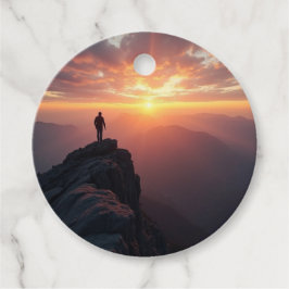 Een majestueuze zonsopgang gezien vanaf de bergtop bedankjes labels