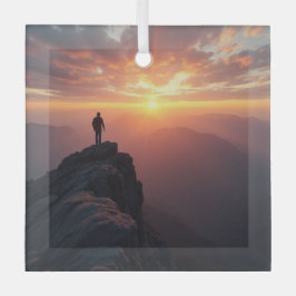 Een majestueuze zonsopgang gezien vanaf de bergtop glas ornament