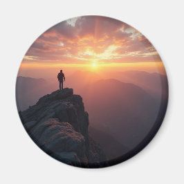 Een majestueuze zonsopgang gezien vanaf de bergtop magneet