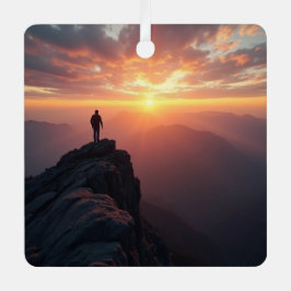 Een majestueuze zonsopgang gezien vanaf de bergtop metalen ornament