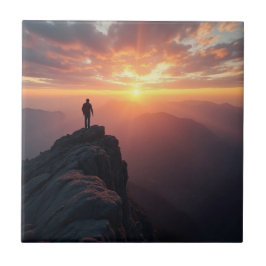 Een majestueuze zonsopgang gezien vanaf de bergtop tegeltje