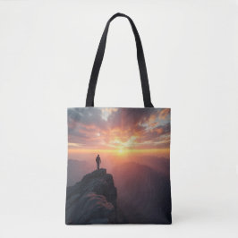 Een majestueuze zonsopgang gezien vanaf de bergtop tote bag