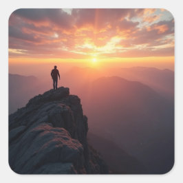 Een majestueuze zonsopgang gezien vanaf de bergtop vierkante sticker