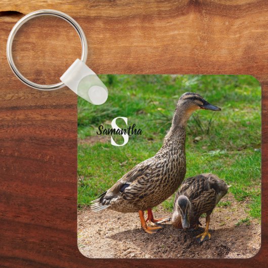 Een Mallard Duck en haar Duckling Keyring Sleutelhanger (Voorkant)