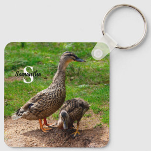 Een Mallard Duck en haar Duckling Keyring Sleutelhanger