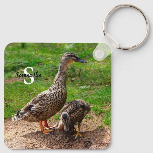 Een Mallard Duck en haar Duckling Keyring Sleutelhanger (Achterkant)
