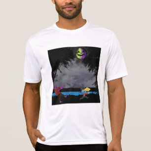 Een man achtervolgd door zombies t-shirt
