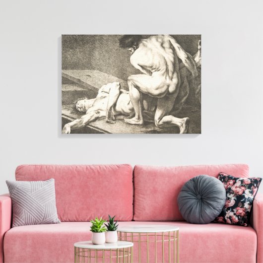 Een Man dat de benen van een ander Man opheft Canvas Afdruk (Insitu (Woonkamer))