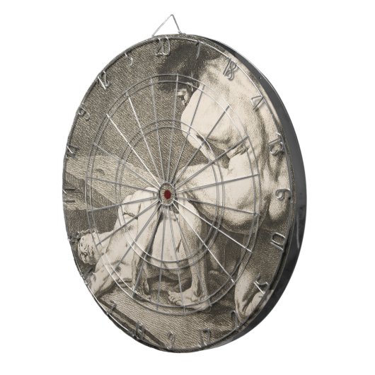 Een Man dat de benen van een ander Man opheft Dartbord (Voorkant Rechts)