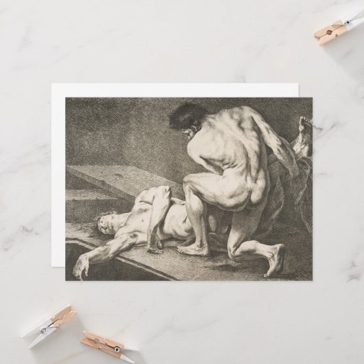 Een Man dat de benen van een ander Man opheft Kaart (Voorkant / Achterkant in situ)