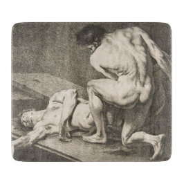 Een Man dat de benen van een ander Man opheft Snijplank