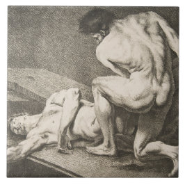 Een Man dat de benen van een ander Man opheft Tegeltje