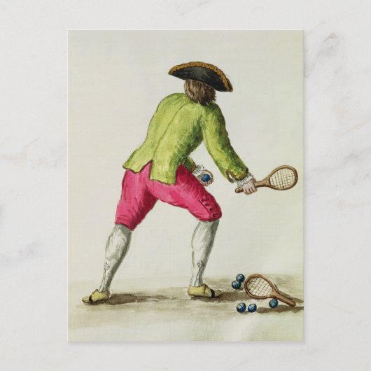 Een Man dat met een Racquet en Kogels speelt Briefkaart (Voorkant)