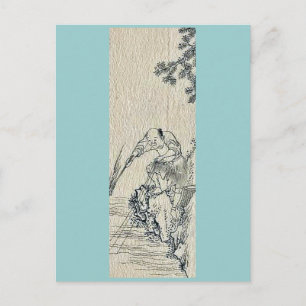 Een man dat op de oever van een rivier Ukiyo-e vis Briefkaart