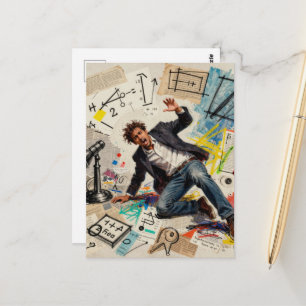 Een man die overweldigd is door wiskunde briefkaart