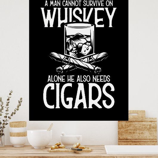 Een Man die van whisky en sigaar houdt Poster (Keuken)