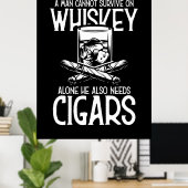 Een Man die van whisky en sigaar houdt Poster (Thuiskantoor)