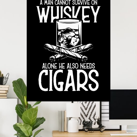 Een Man die van whisky en sigaar houdt Poster (Thuiskantoor)