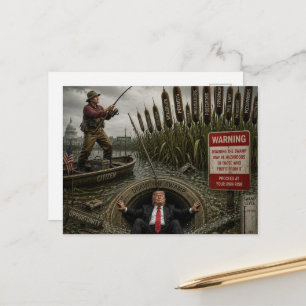 Een man die vist in het moeras terwijl het droogva briefkaart
