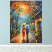 Een man en een vrouw lopen over een trottoir canvas afdruk (Insitu (Houten vloer))