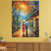 Een man en een vrouw lopen over een trottoir canvas afdruk (Insitu (Woonkamer))