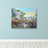 Een man en zijn hond... Southern Style. Canvas Afdruk (Insitu (Houten vloer))