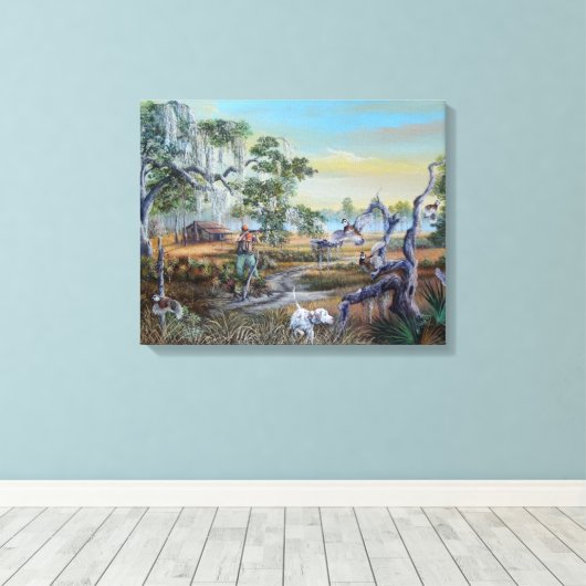 Een man en zijn hond... Southern Style. Canvas Afdruk (Insitu (Houten vloer))