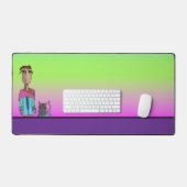 Een man en zijn kattenbakmat bureaumat (Keyboard & Muis)