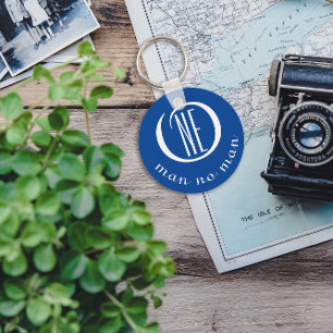 Een man geen man aanmoediging citaat blauw sleutelhanger