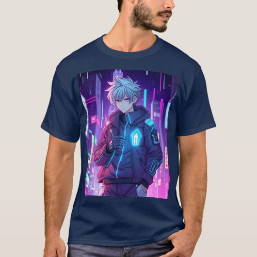 Een man in de stad van de toekomst t-shirt (Voorkant)