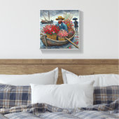 Een man in een klein houten bootje Van Gogh Art Canvas Afdruk (Insitu (Slaapkamer))