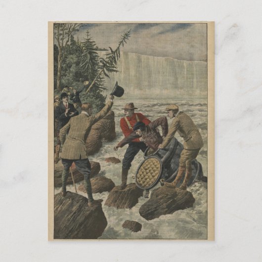 Een man in een loop die de Niagara-Herfsten overst Briefkaart (Voorkant)