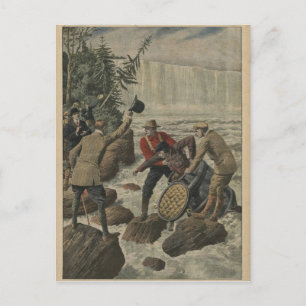 Een man in een loop die de Niagara-Herfsten overst Briefkaart