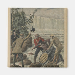 Een man in een loop die de Niagara-Herfsten overst Magneet