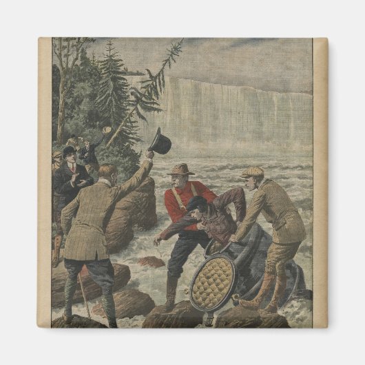 Een man in een loop die de Niagara-Herfsten overst Magneet (Voorkant)